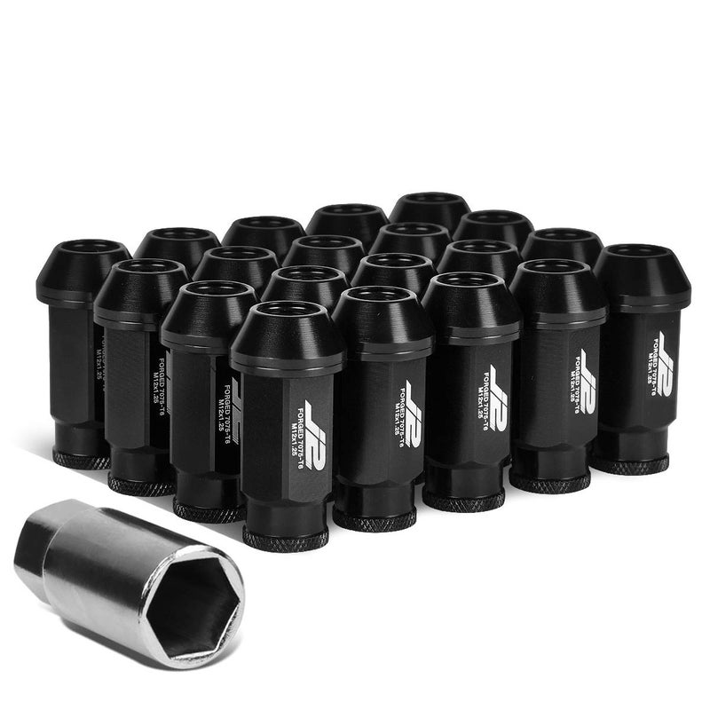 J2 Engineering 20 Pcs 7075 Aluminum Open End M12 x 1.25 Lug Nuts Set w/Socket Adapter, Black, Fit Conical Seat, LN-T7-004-125-BK - Image 1